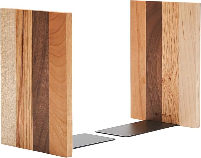 Pandapark Wood Decorative Bookends,Non-Skid Bookend for Shelves,Heavy Duty Bookends,Book Stand for Books/CDs,1 Pair