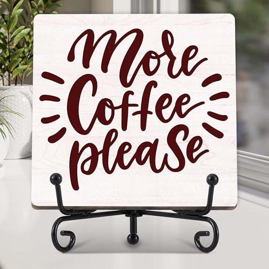 Coffee Bar Decor, Farmhouse Kitchen Table Decor, Coffee Station Accessories, Wooden Decorative Sign with Iron Stand for Table Desk Shelf Display-E27