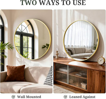 Round Wall Mirror 20 Inch Gold Vanity Mirror with Metal Frame, Modern Circle for Bathroom, Entryway, Bedroom, Living Room, Wall Mounted Decorative Mirrors
