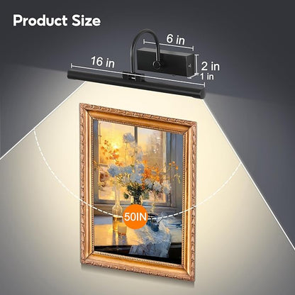16"Rechargeable Picture Light for Wall Black Cordless Art Lights Battery Operated Dimmable Wall Light with Remote & Timer 3 Color Modes for Paintings Wall Light for Gallery Artwork Warm White
