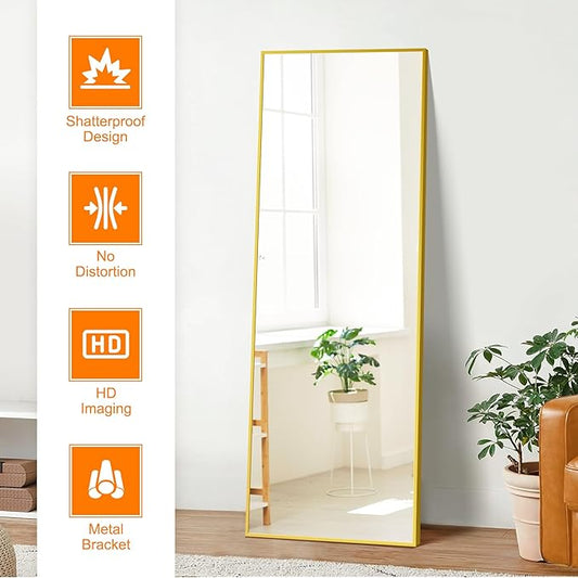 Standing Mirror Full Length Mirror,15" x 56" Large Floor Mirror with Aluminium Frame for Door Bedroom Bathroom Living Room(Gold)