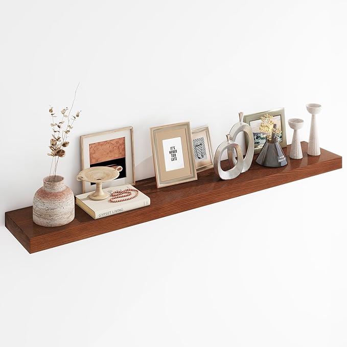 RICHFOCUS Floating Shelves for Wall | 55W x 9.3D Rustic Floating Shelves with Solid Ash Wood Veneer Set of 1 | Long Wall Shelves with Upgraded Brackets | for Living Room Bathroom Home Office