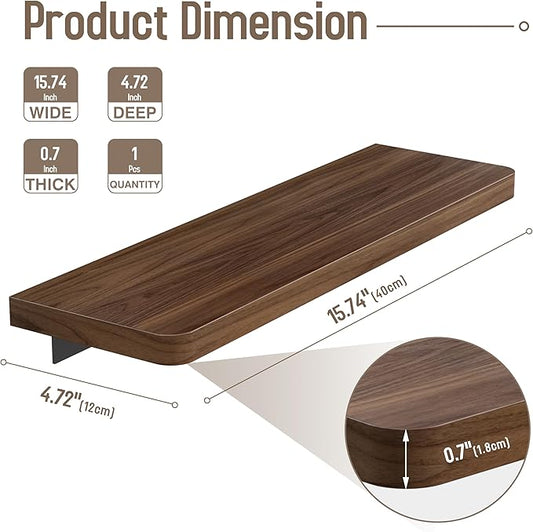 Danpoo 16 inch Solid Walnut Floating Shelf - Large, Heavy Duty Wall Shelf for Kitchen, Living Room, Bathroom, Built to Hold Books, Kitchenware, & Heavy Decor