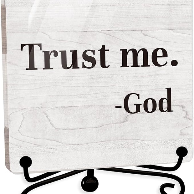 Modern Farmhouse Decor, Home Decor For Living Room, Boho Chic Aesthetic Shelf Decorations, Christian Trust Me God Acrylic Sign, Farmhouse Entryway Tv Stand Fireplace Coffee Table Decoration (16)