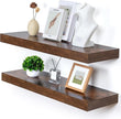 Deep Floating Shelves | 36 Inch Brown Floating Shelves Set of 2 | 12 Inch Deep Rustic Wood Shelves for Wall | 36