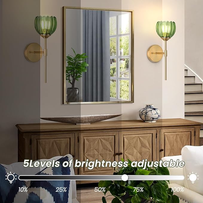 Vintage Battery Operated Wall Sconce Set of Two,Rechargeable Wall Lights with RGB Dimmable Detachable Bulbs and Remote,12 Colors Wireless Wall Lamps for Bedroom Living Room Hallway (Green)
