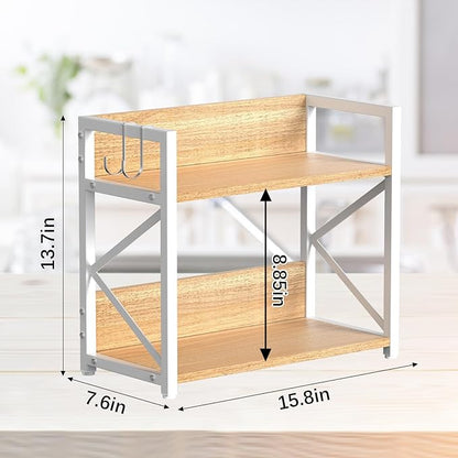 Kitchen-Countertop-Organizer-Shelf, 2 Tier Coffee Bar Station Organizer for Counter,Wooden Spice Rack Shelf, Space Saving Desk Shelving Riser Unit, Coffee Bar Accessories (Maple, Large)