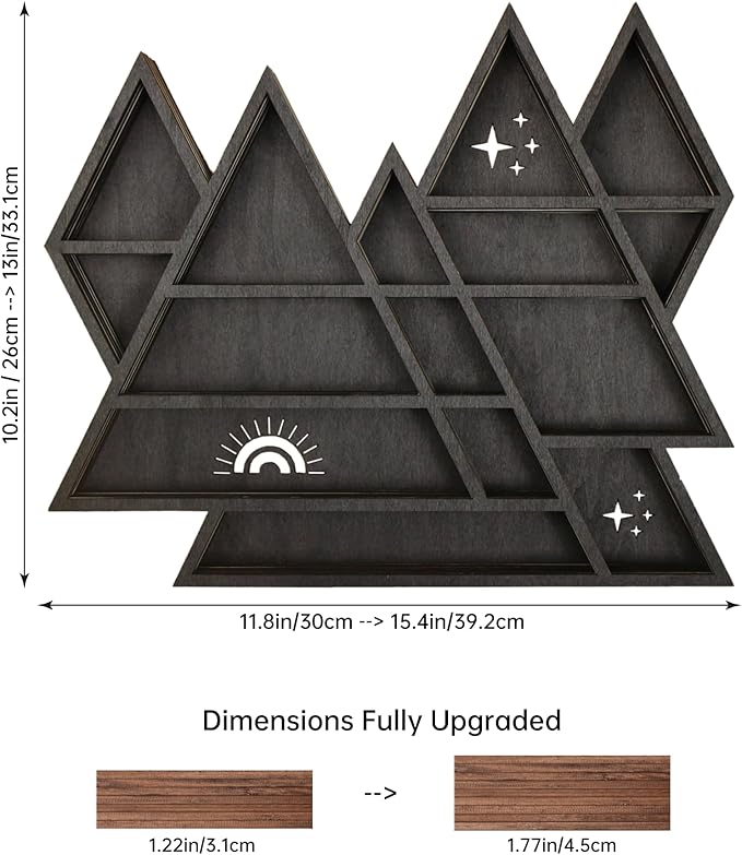 Triangle Mountain Crystal Shelf Display for Wall, Rock Gem Healing Stone Collections Display Shelf, Crystal Holder Trinket Organizer Knick Knack Shelf, Witchy Decor Gift for Women - 2025 UPGRADED