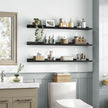 HOOBRO Floating Shelves, Wall Shelf Set of 3, 47.2 Inches Hanging Shelf with Raised Edge and Invisible Brackets, for Bathroom, Bedroom, Kitchen, Office, Living Room Decor, Black BK92BJ01