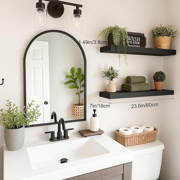 Floating Shelves for Wall, Bathroom Shelves Over Toilet, Wall Shelves & Book Shelf for Room, Hanging Shelf, Modern Wooden Mounted Floating Shelves, 24x7x1.5 in (Black, Set of 2)