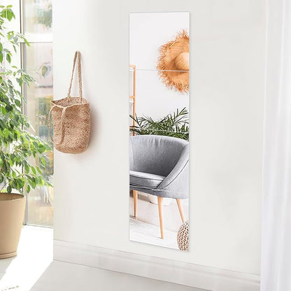 F2C Frameless Full Length Real Glass Flat Wall Mirror Tiles, 14'' x 14'' x 4PCS Set, Square Large Body Wall Mirror for Home, Living Room, Bathroom, Gym, Door