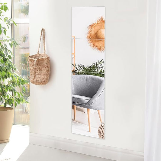F2C Frameless Full Length Real Glass Flat Wall Mirror Tiles, 14'' x 14'' x 4PCS Set, Square Large Body Wall Mirror for Home, Living Room, Bathroom, Gym, Door