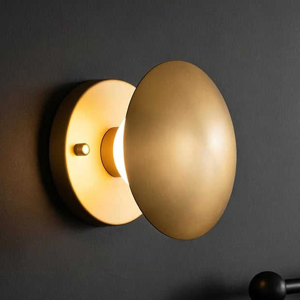 Modern Gold Mushroom Globe Wall Sconces, Spherical Wall Lamp, Mid Century Small Brass Vanity Single Ball Lights Fixture, Contemporary Milk Glass Wall Mounted Lamp for Bedroom Bathroom Hallway