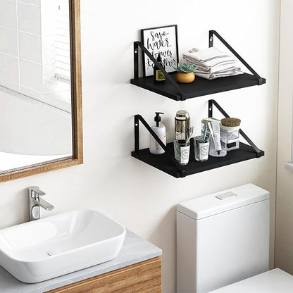 Fixwal Floating Shelves for Wall, 16.5 X 12 X 0.6in Black Shelves for Bedroom, Large Wall Shelf for Living Room, Kitchen, Bathroom, Laundry Room and Decor Storage