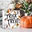 Rustic Halloween Box Sign Decor Tabletop, Fall Home Party Decor, Halloween Decorations Indoor & Front Door Porch, Playroom Decoration, Trick or Treat Sign Wooden Plaque 5 * 5inch