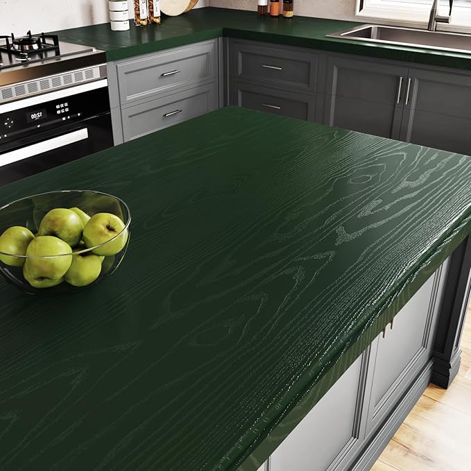 Wallercity Blackish-Green Wood Grain Contact Paper for Cabinets Dark Green Textured Wood Wallpaper Peel and Stick Countertops Vinyl Waterproof Wooden Wall Paper for Countertop Desk Table 15.8''x236''