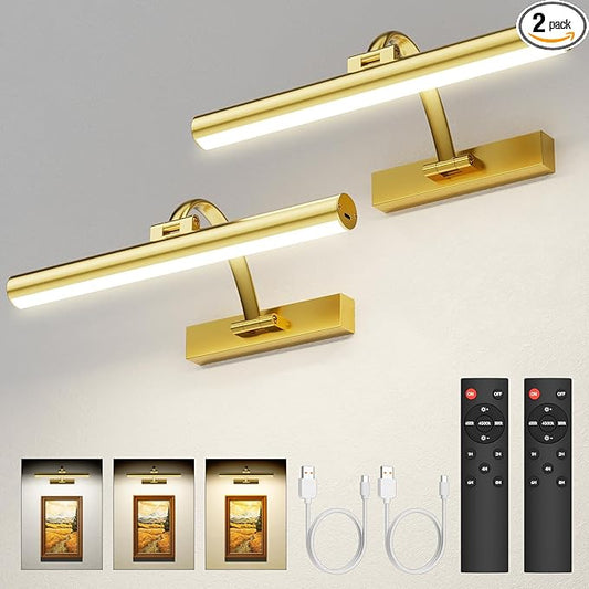 Picture Lights for Wall Rechargeable, 5200mAh Battery Operated Poster Light with Remote & Timer, 13" Dimmable Art Light, 3 Color Temperatures for Artworks, Paintings, Gallery (2 Pack)