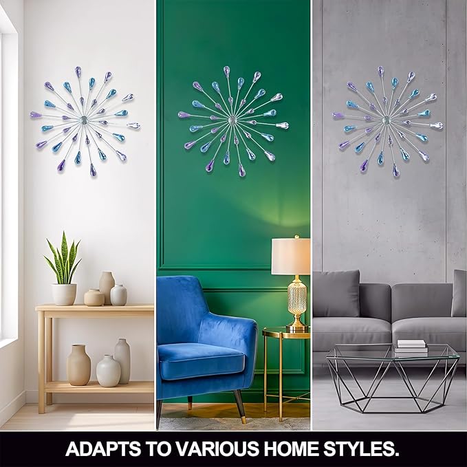 ZEXUIRU 3 Pack Silver Sunburst Wall Decor – Metal Crystal Wall Art with Sparkling Rhinestones, 14’’/18 Inch Starburst Wall Hanging Set for Living Room Bedroom Bathroom – Modern Bling Home Decorations