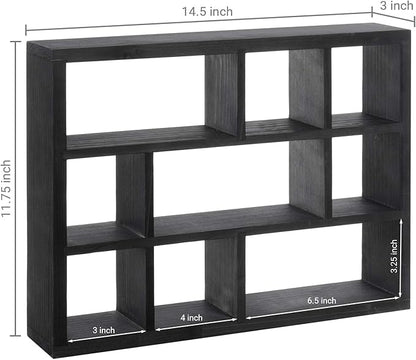 MyGift 9 Compartment Vintage Solid Wood Shadow Box, Wall Mountable Curio Display Case, Freestanding or Floating Shelf for Collectible Figurines, Succulents (Matte Black)