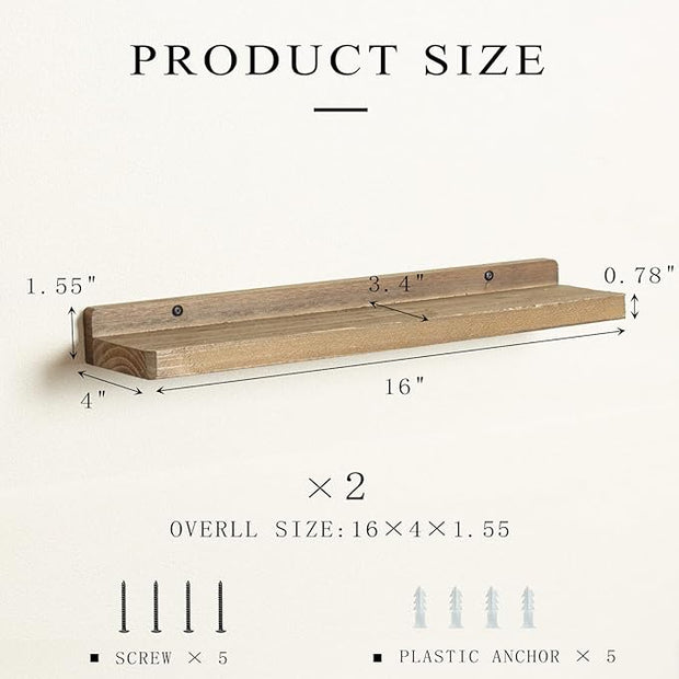 Freezing point Floating Shelves for Wall Set of 2 Natural Wood 16Inch Wall Shelf Decor Plant Display Collectibles Mounted Kitchen Bathroom Bedroom Corner Decorative Storage Stand Brown