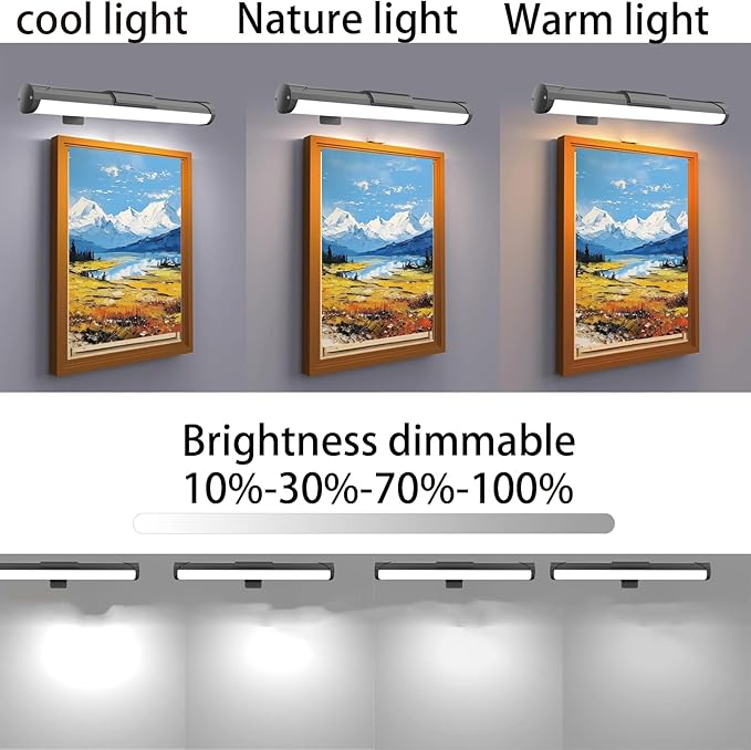 MIOBLUE Picture Light Battery Operated, 13.8in Wireless Art Light for Paintings, Dimmable 4400mAh Recharging Battery Display Light with Remote Control for Wall, Gallery Dartboard Art Bedroom