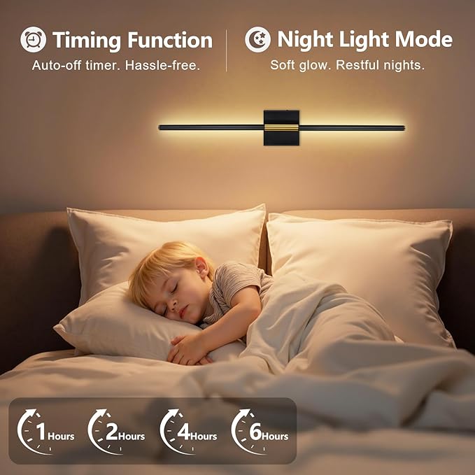 Battery Operated Wall Sconces Set of Two - Wireless Rechargeable Wall Light with Remote - Black Gold LED Wall Lamp Dimmable Modern Home Decor for Bedroom Living Room 31.5 Inch (2 Pack)