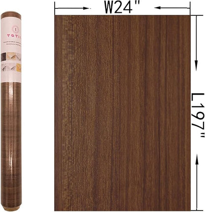 TOTIO Wood Grain Contact Paper Brown Thick Texture Wood Wallpaper Peel Stick Walnut Wood Look Wall Paper Removable Adhesive Waterproof Wall Covering Decoration Kitchen Cabinets Vinyl Film 24"x197"