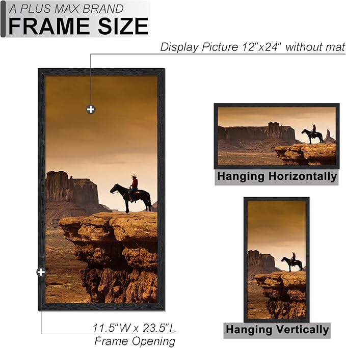 A PLUS MAX 12x24 Picture Frame, Black Engineered Wood Frame for 12 x 24 Inch Picture Poster Photo, Light Weight 12 by 24 Frame with Wood-grain for Wall - 1 Pack/Black/12 x24
