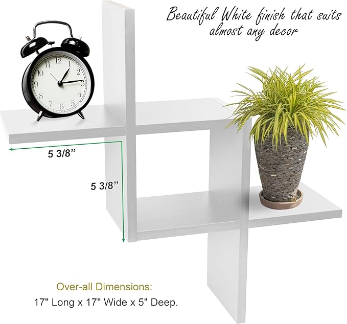 Greenco Criss Cross Intersecting Wall Mounted Floating Shelves White Finish, 2-Pack,