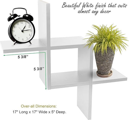 Greenco Criss Cross Intersecting Wall Mounted Floating Shelves White Finish, 2-Pack,