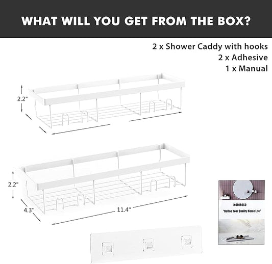 Moforoco Shower Caddy Shelf Organizer Rack, Self Adhesive Black Bathroom Shelves Basket, Home Farmhouse Wall Inside Organization and Storage Decor Rv Accessories, First Camper Apartment Essentials