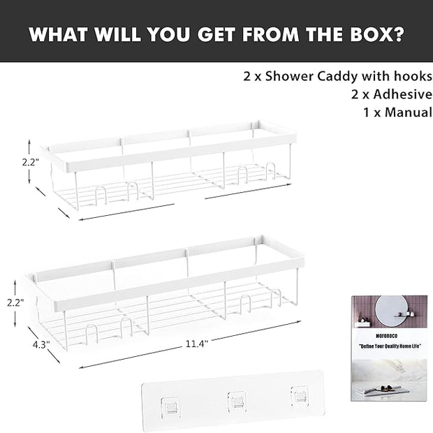 Moforoco Shower Caddy Shelf Organizer Rack, Self Adhesive Black Bathroom Shelves Basket, Home Farmhouse Wall Inside Organization and Storage Decor Rv Accessories, First Camper Apartment Essentials