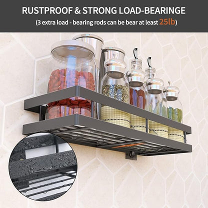 Spice Rack Organizer Wall Mount, 10" Hanging Black Spice Organizer Shelf, Farmhouse Seasoning Organizer, Space Shelves Holder for Kitchen, Flexible Bathroom Organizer (2 Pack)