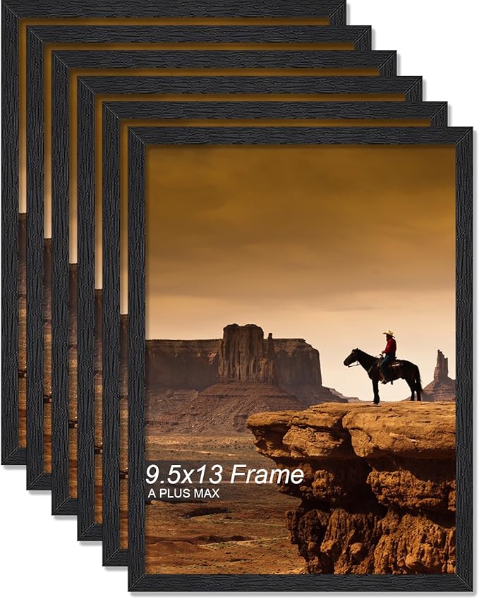 A PLUS MAX 9.5x13 Picture Frame Set of 6, Black Engineered Wood Frame for 9.5 x 13 Inch Picture Poster Photo, Light Weight 9.5 by 13 Frame with Wood-grain for Wall - 6 Pack/Black/9.5"x13"