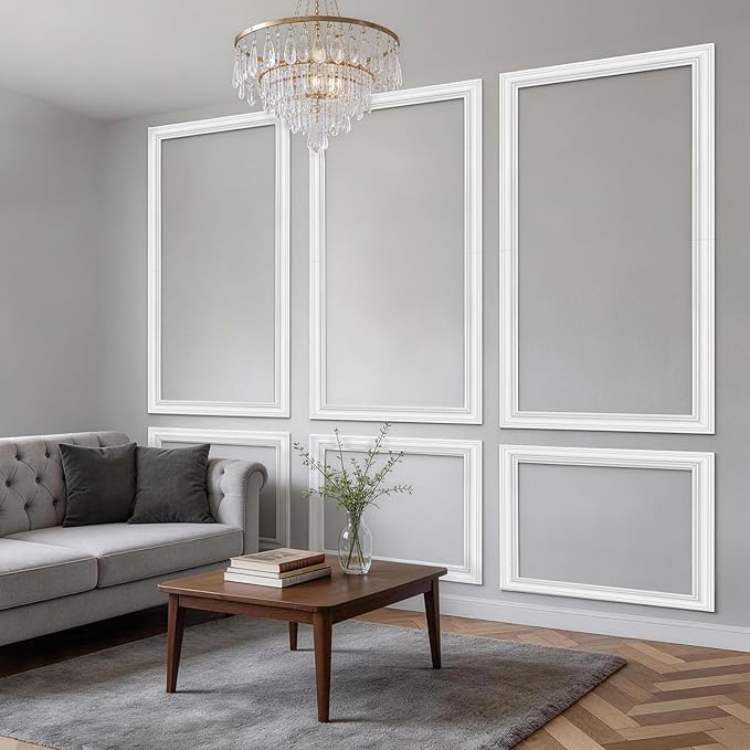 3 Set Peel and Stick Wall Molding Kit Pre Cut White 3D Wall Molding Kit Self Adhesive Wainscoting Panels for Hallway Living Room Bedroom Home Accent Walls Decor