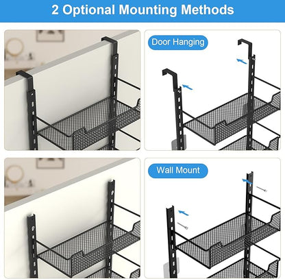 12.3" W Narrow Over the Door Pantry Organizer, 6-Tier Over the Door Organizer with Adjustable Basket, Pantry Door Organization for Pantry Kitchen Storage Room Spice Rack, Black