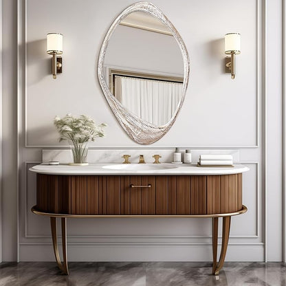 AAZZKANG Irregular Wooden Wall Mirror 28"x20" Large Asymmetrical Decorative Rustic Mirrors for Bedroom Living Room Entryway
