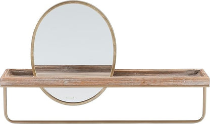 Linon Gourli Modern Farmhouse Gold Metal and Wooden Wall Shelf with Mirror
