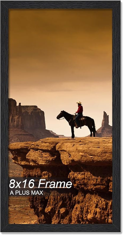 A PLUS MAX 8x16 Picture Frame, Black Engineered Wood Frame for 8 x 16 Inch Picture Poster Photo, Light Weight 8 by 16 Frame with Wood-grain for Wall - 1 Pack/Black/8"x16"