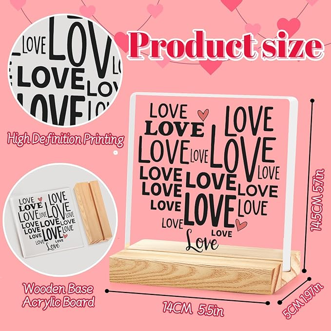 Valentines Desk Decor, Happy Valentine's Day Home Office Table Sign for Porch Tiered Tray Shelf Party, Rustic Romantic Acrylic Gifts Decorations for Him Her Wife, Love