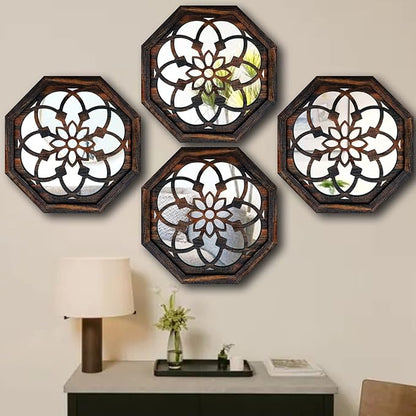 2-Piece Octagon Wall-Mounted Mirrors,Vintage Farmhouse Mirror for Wall Decor,Caramel Color Decorative Accent Mirror for Foyer, Bathroom, Bedroom. (12”x12”)