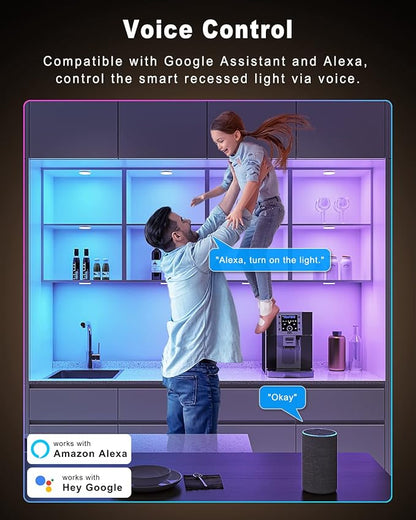 MYPLUS Smart Under Cabinet Lights, Ambiance Puck Lights Compatible with Alexa and Google Home,WiFi Controlled Dimmable and RGB Color Smart Lamp Fixture (7cm-4PCS)