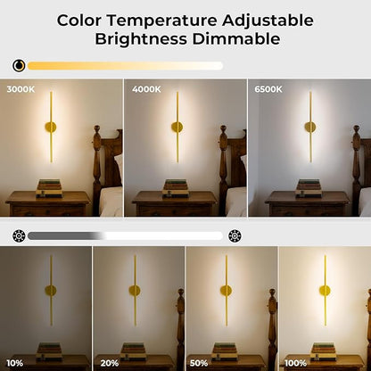 1 Pack Battery Operated Wall Sconce Detachable 360°Rotate, Wireless Wall Light 3000-6500K Dimmable, 10000mAh Rechargeable Wall Lamp for Bedroom, Living Room，28.3 Inch Gold
