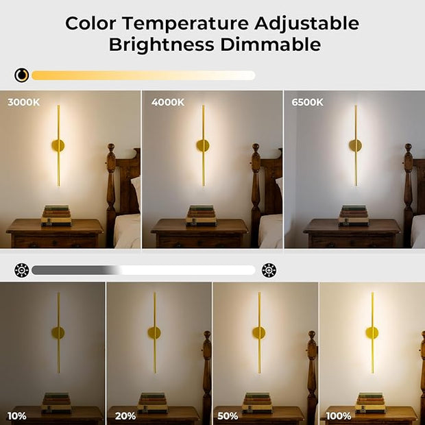 1 Pack Battery Operated Wall Sconce Detachable 360°Rotate, Wireless Wall Light 3000-6500K Dimmable, 10000mAh Rechargeable Wall Lamp for Bedroom, Living Room，28.3 Inch Gold
