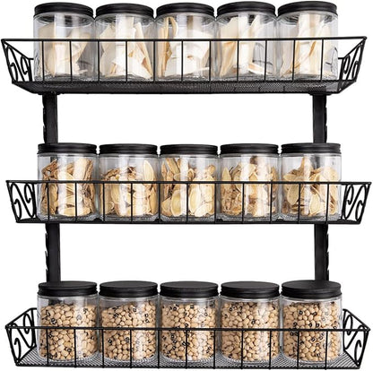 SWOMMOLY Adjustable Wall Mount Spice Rack, 3-Tier Dual-use (Multi-use) Organizer, Black