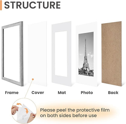 upsimples 11x14 Picture Frame Set of 5, Display Pictures 8x10 with Mat or 11x14 Without Mat, Wall Gallery Photo Frames, Gray
