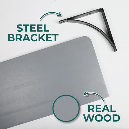 Reinforced Steel Bracket Grey Bathroom Shelves - Easy to Install, Template and Video Included - Gray Shelves for Wall, Grey Shelf