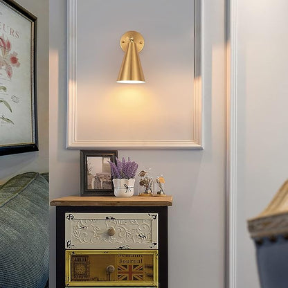 MWZ Gold Sconces Set of 2, Modern Brass Wall Sconces Lighting Fixtures with Metal Shade, Indoor Decor Wall Mount Swing Arm Lamp for Bedroom,Bedside,Kitchen,Hallway,Living Room,Reading,Bar