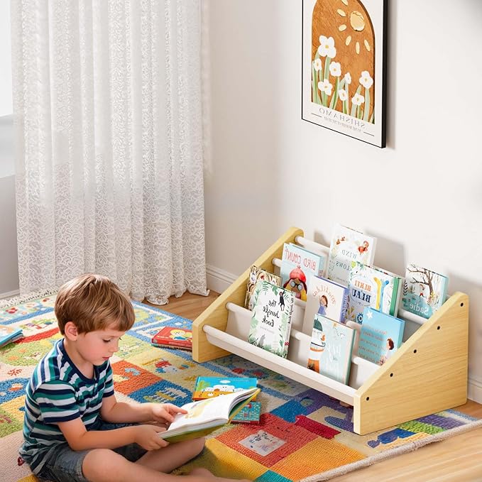 Dayacoco 4-Tier Kids Bookshelf,Montessori Style Book Shelf for Kids Rooms,Extra-Large Children's Bookshelf,Easy to Install Book Shelf for Children's Room or Playroom Storage,White