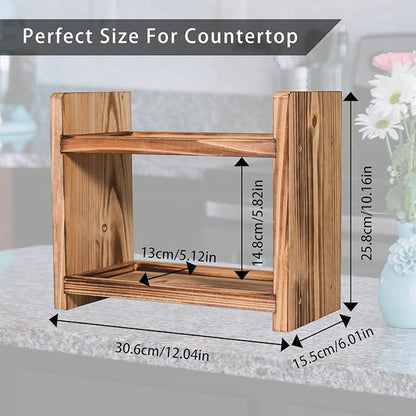 2-Tier Wood Spice Rack, a countertop Organizer for Kitchen and Bathroom Storage, Display of Cosmetics
